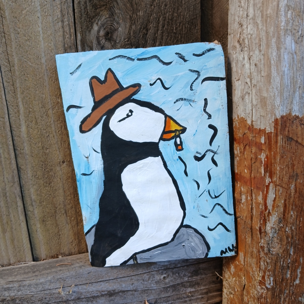 Puffin Painting On Cardboard - Picture 1 of 12
